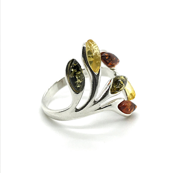 Multicolor Amber Sterling Silver Adjustable Ring