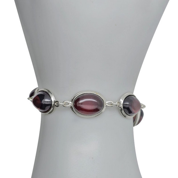 Cherry Amber Simple Oval Sterling Silver Link Bracelet