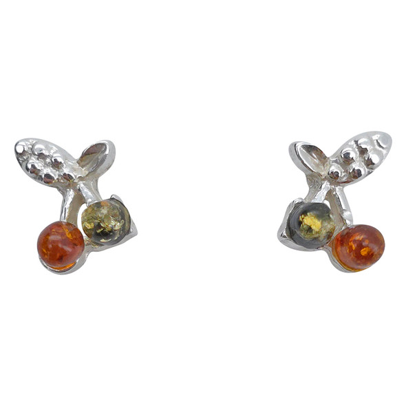 Cherries Multicolor Amber Stud Earrings