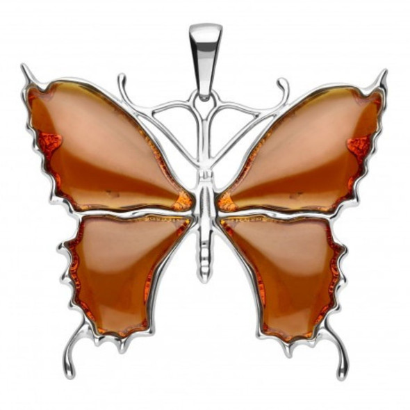 Cognac Amber Sterling Silver Ulysses Butterfly Pendant