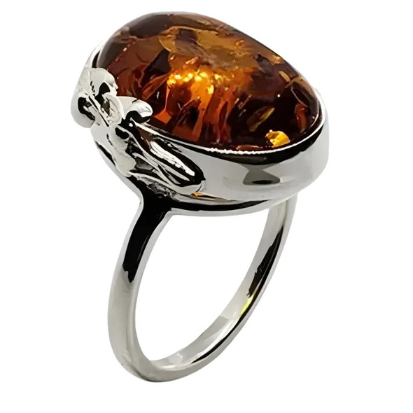 Cognac Amber Sterling Silver Ring (R-CG-3178-A)