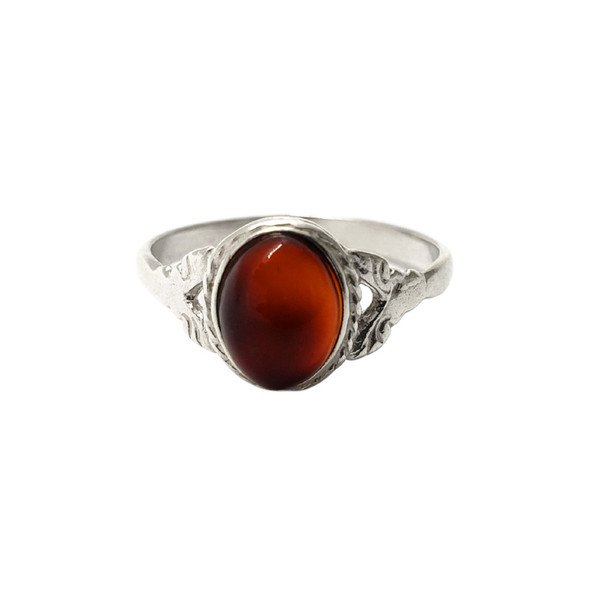 Cherry Amber Sterling Silver Ring