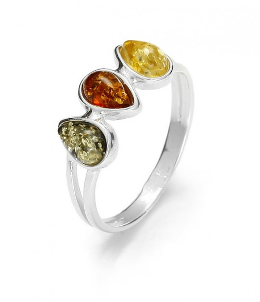 Multicolor Amber Sterling Silver Ring