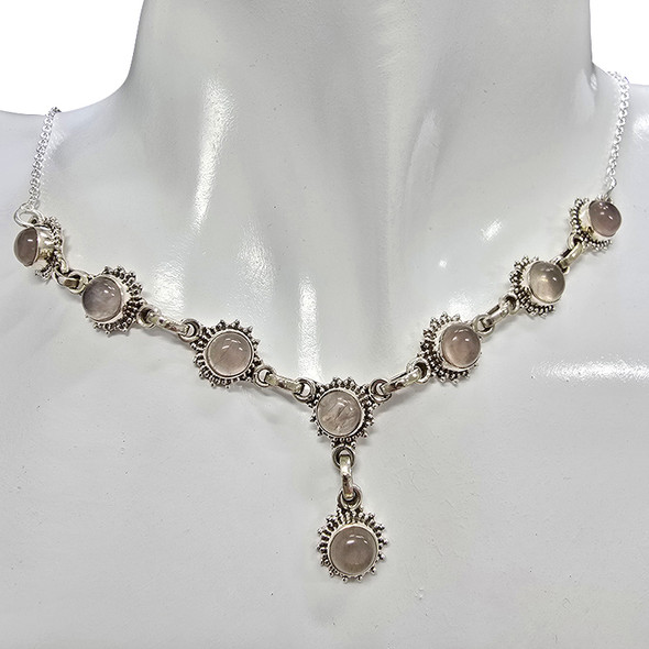 Rose Quartz Sterling Silver Necklace (N-RQ-5280)