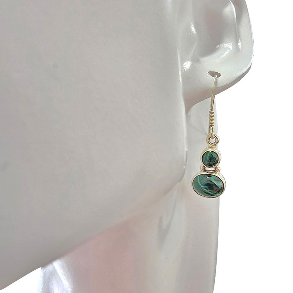 Malachite Sterling Silver Earrings On Hooks (E-ML-2492)