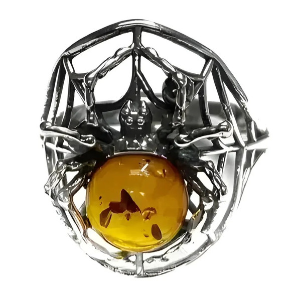 Cognac Amber Sterling Silver "Spider" Adjustable Ring (R-CG-1331-Adj)