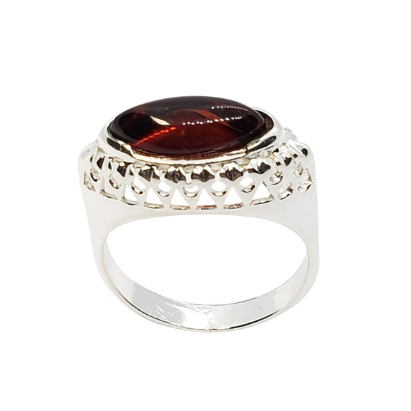 Cherry Amber Sterling Silver Ring (R-CH-3037-A)