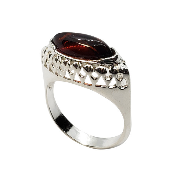 Cherry Amber Sterling Silver Ring (R-CH-3037-A)