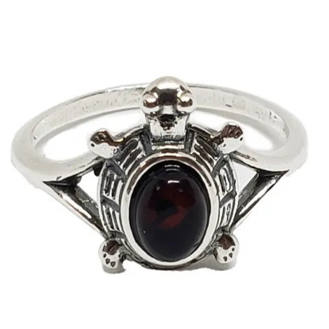 Cherry Amber Oxidized Sterling Silver Turtle Ring