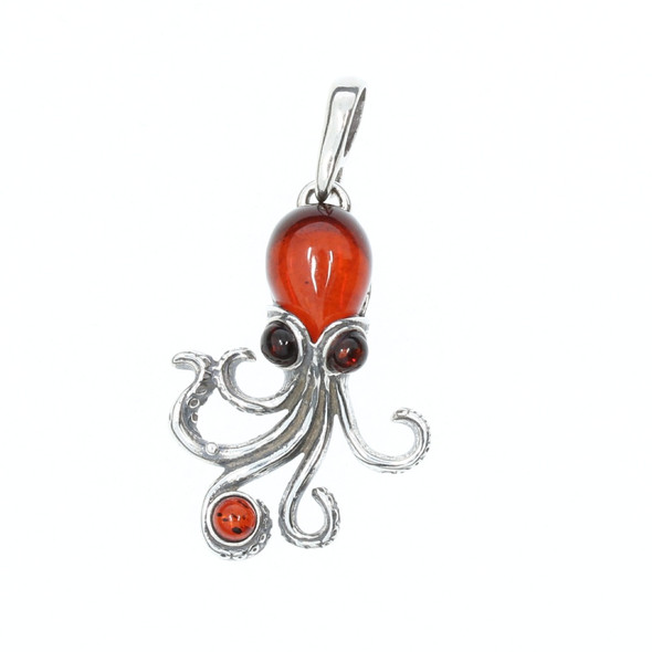 Baltic Amber Sterling Silver Octopus Pendant