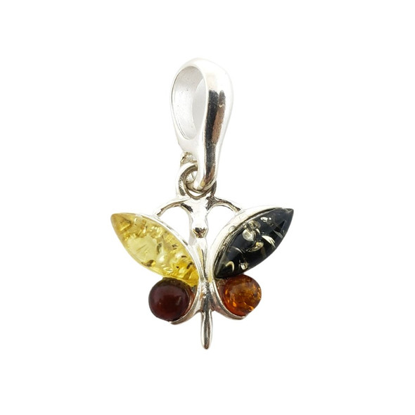 Multi-Color Amber Sterling Silver Butterfly Pendant (P-MT-3050)