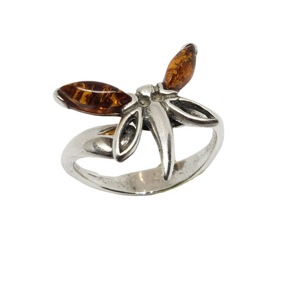 Cognac Amber Dragonfly Adjustable Ring (R-CG-3937-A)