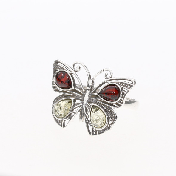 Multi-Color Amber Butterfly Adjustable Ring (R-MT-4400)