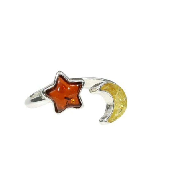 Star & Moon Multicolor Amber Adjustable Ring