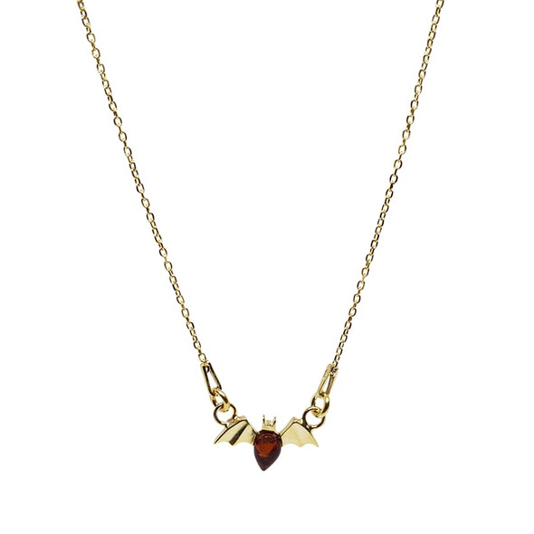 Bat Cherry Amber Gold Plated Silver Necklace