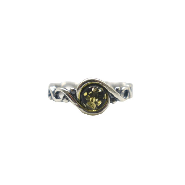 Green Amber Sterling Silver Ring (R-GR-1661-A)
