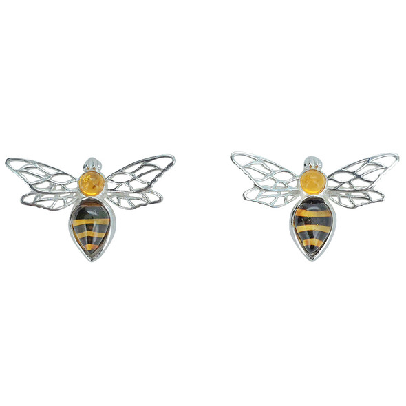 Bee Cameo Sterling Silver Stud Earrings