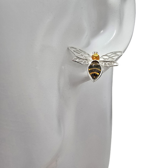 Bee Cameo Sterling Silver Stud Earrings