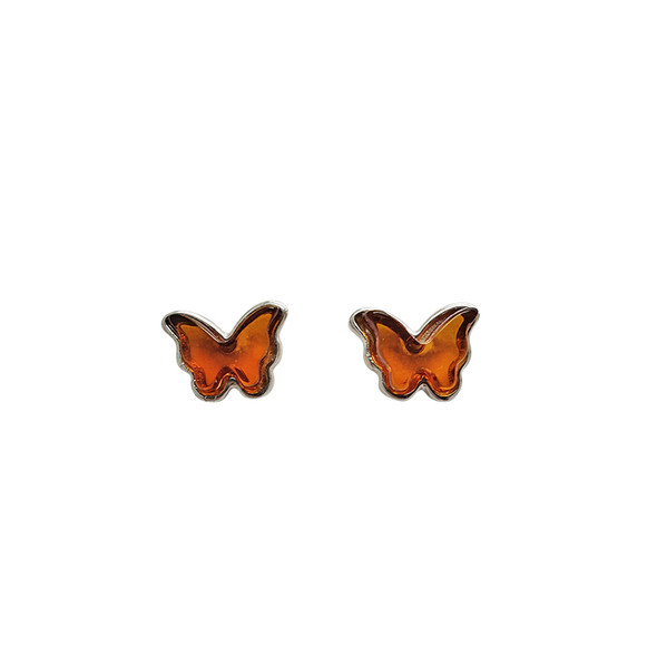 Butterfly Cognac Amber Stud Earrings