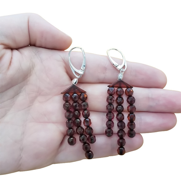 Faceted Cherry Amber Dangle Earrings