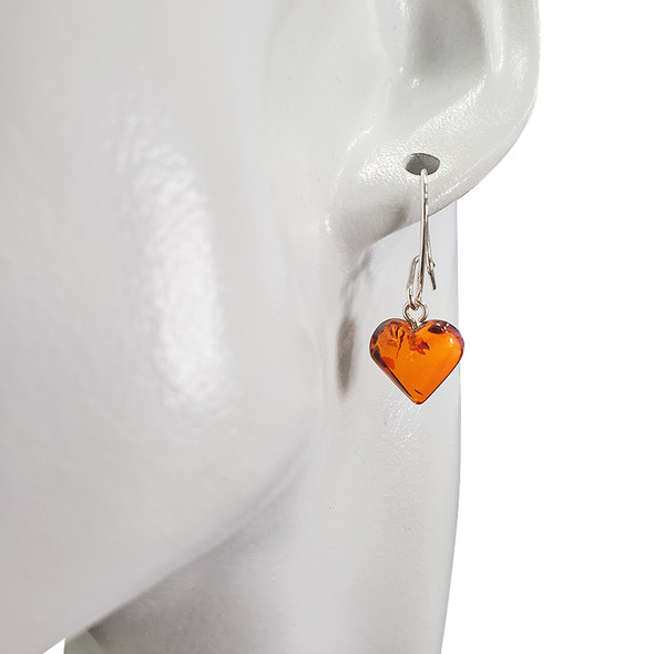 Heart Cognac Amber Silver Earrings (E-CG-2464)