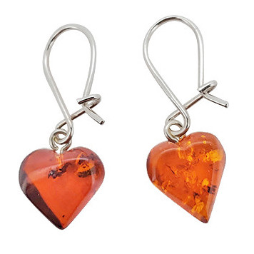 Heart Cognac Amber Silver Earrings (E-CG-2464)
