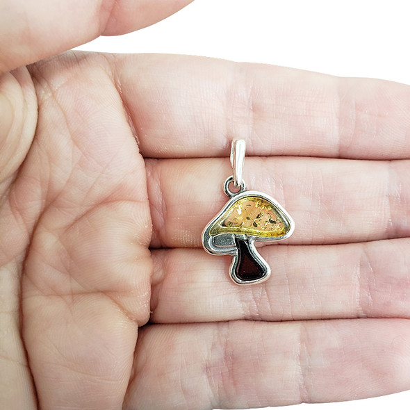 Mushroom Multicolor Amber Silver Pendant