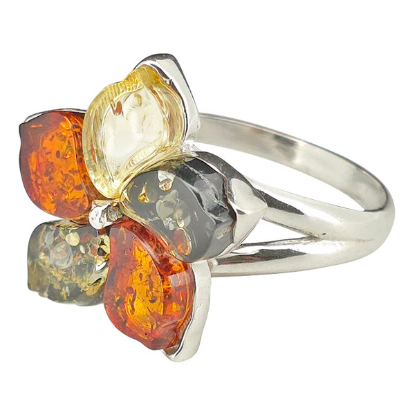 Cherry Blossom / Flower Multicolor Amber Adjustable Ring