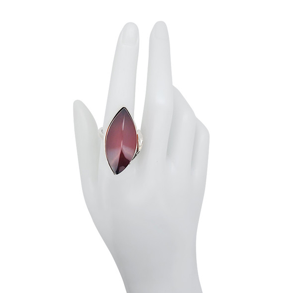 Cherry Faceted Shape Of Amber Silver Adjustable Ring