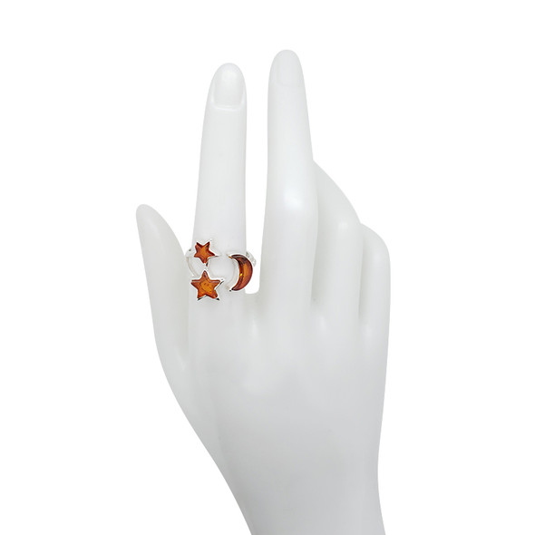 Star Moon Silver Adjustable Ring