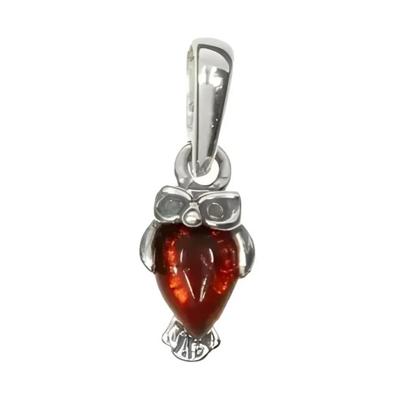 Cognac amber sterling silver owl pendant