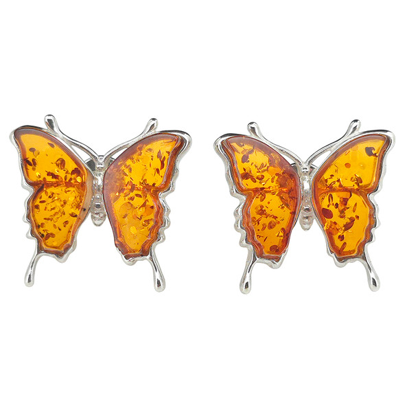 Cognac Amber Butterfly Stud Earrings