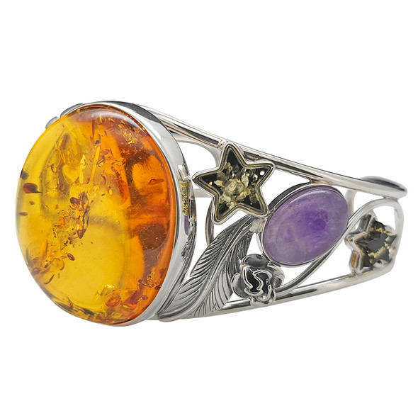 Amber Amethyst Sterling Silver Cuff Bracelet
