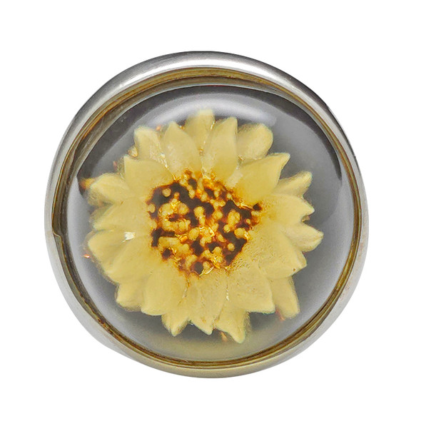 Cameo Amber Silver Sunflower Adjustable Ring