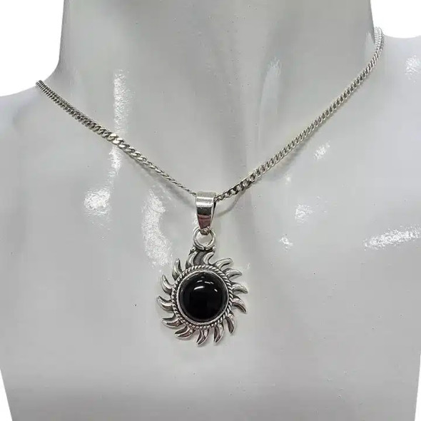 Black Onyx Sterling Silver Sun Pendant