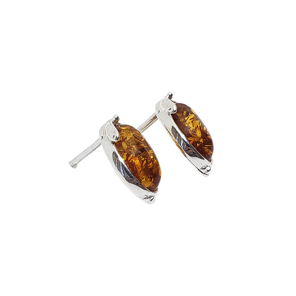 Cognac Amber Sterling Silver Stud Earrings