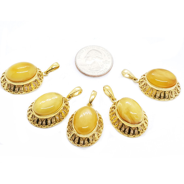 Butterscotch Amber Gold Plated Silver Pendant (P-CG-1507-A)