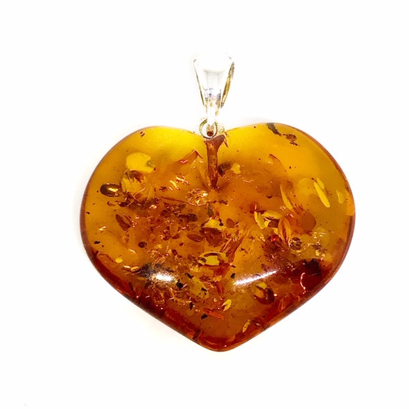 Small Cognac Amber Heart Pendant