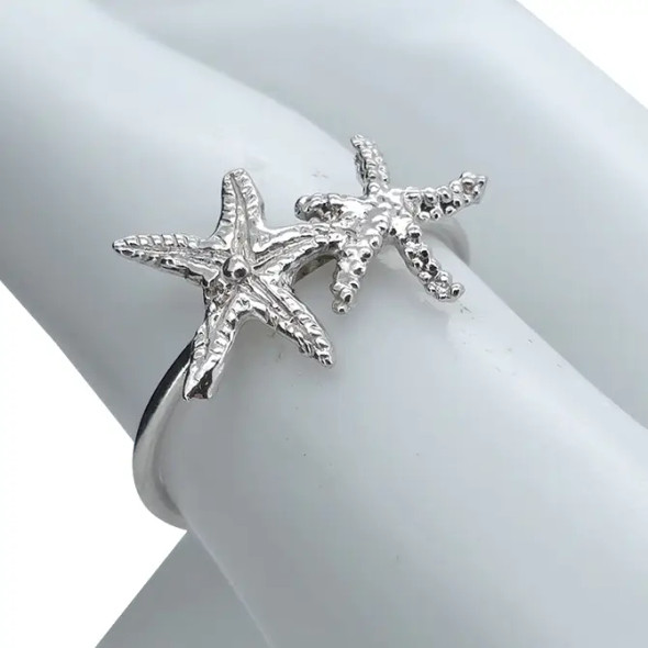 Starfish Rhodium Plated Silver Adjustable Ring