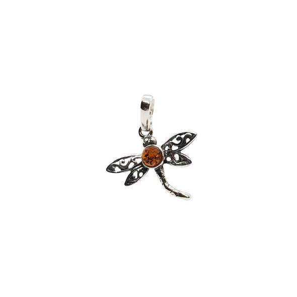 Cognac Amber .925 Silver Small Dragonfly Pendant