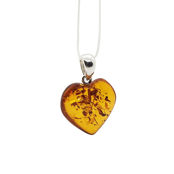 Cognac Amber Sterling Silver Small "Heart" Pendant