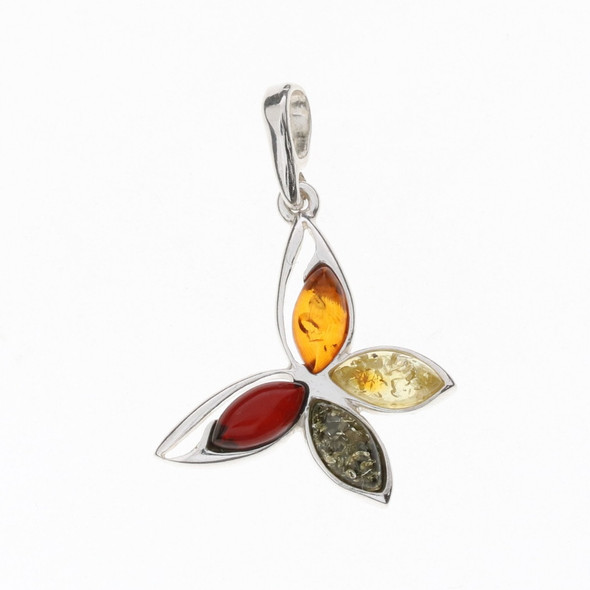 Multi-Color Amber Sterling Silver Butterfly Pendant (P-MT-1860-B)