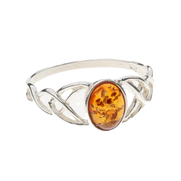 Cognac Oval Amber Sterling Silver Celtic Style Ring