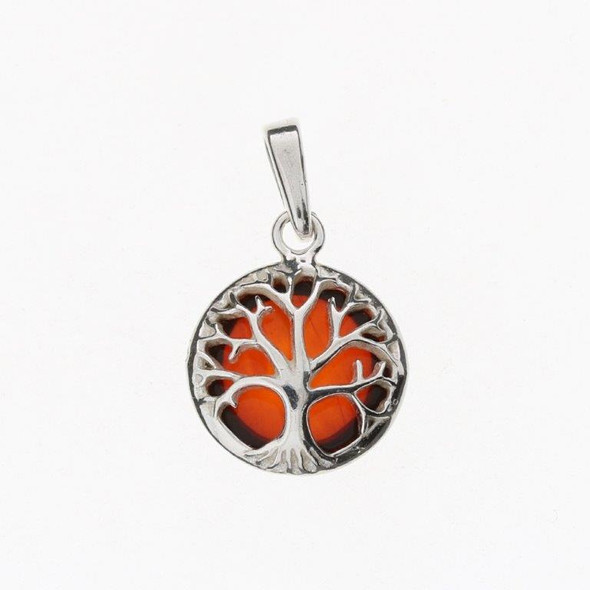 Cherry Amber Sterling Silver Tree Of Life Pendant