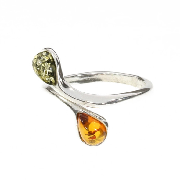 Multi-Color Amber Sterling Silver Adjustable Ring (R-MT-3084)