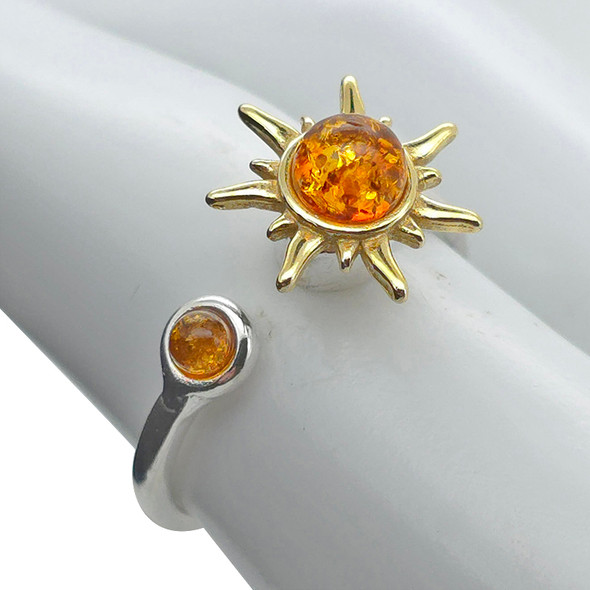 Amber Gold Plated Silver Spinner Sun Adjustable Ring