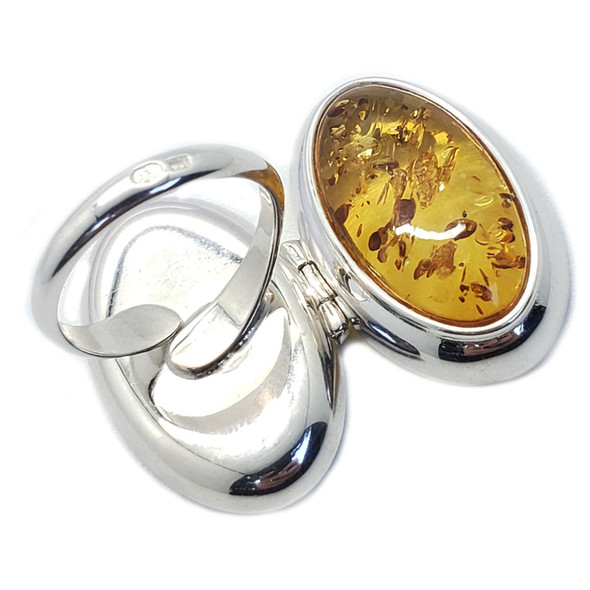 Dark Cognac Amber .925 Silver Locket (Poison) Ring