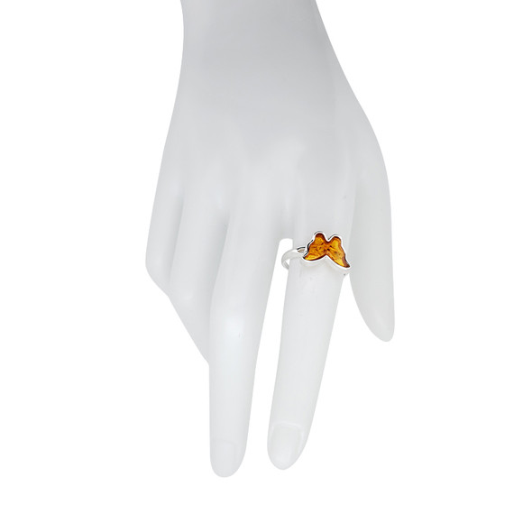 Butterfly Cognac Amber Silver Ring