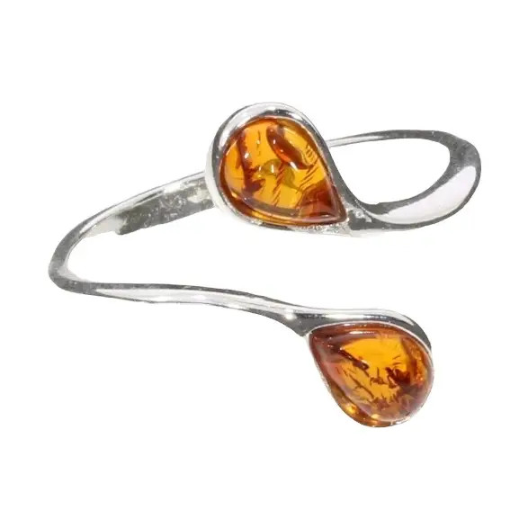 Cognac Amber Sterling Silver Adjustable Ring