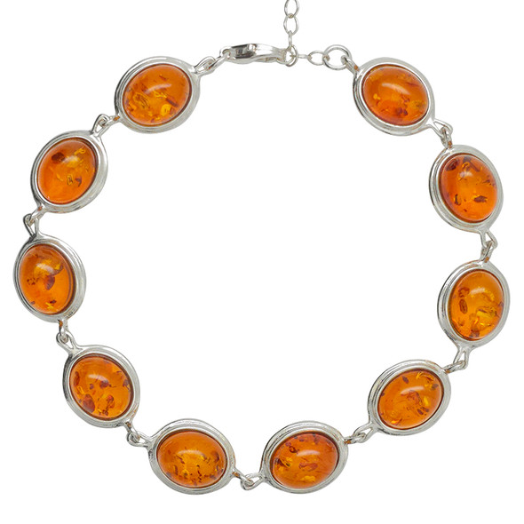 Cognac Amber Sterling Silver Link Bracelet (BR-CG-2919-A)